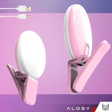 Alogy Mini Selfie Ring LED Light Clip for Phone Clip Recording Pink