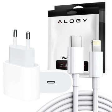 Alogy Wall Charger Fast USB-C PD 20W Lightning Cable 1m White Case