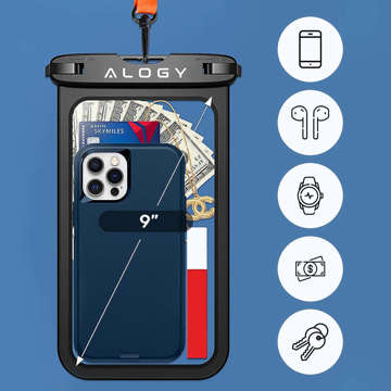 Alogy Waterproof Case універсальна водонепроникна сумка IPX8 для телефону до 9 дюймів і аксесуарів Black