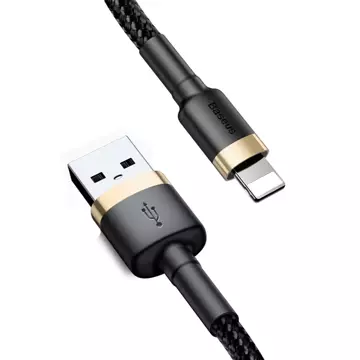 Baseus Cafule Cable міцний нейлоновий кабель USB / Lightning QC3.0 1.5A 2M чорний-золотий (CALKLF-CV1)