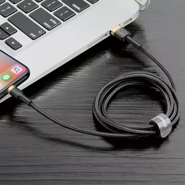 Baseus Cafule Cable міцний нейлоновий кабель USB / Lightning QC3.0 1.5A 2M чорний-золотий (CALKLF-CV1)