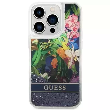 Etui Guess GUHCP14LLFLSB для Apple iPhone 14 Pro 6,1" niebieski/синій твердий чохол Flower Liquid Glitter