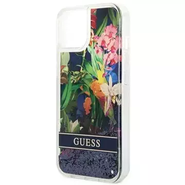 Etui Guess GUHCP14SLFLSB до Apple iPhone 14 6,1" niebieski/синій твердий чохол Flower Liquid Glitter