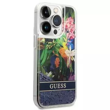 Etui Guess GUHCP14XLFLSB для Apple iPhone 14 Pro Max 6,7" niebieski/синій твердий чохол Flower Liquid Glitter