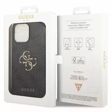 Etui Guess GUHCP15X4GMGGR для iPhone 15 Pro Max 6.7" чорний/сірий твердий корпус 4G Великий металевий логотип