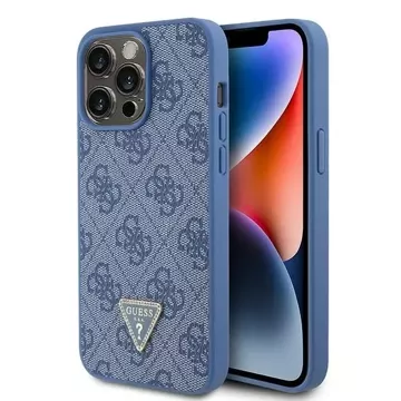 Etui Guess GUHCP15XP4TDPB для iPhone 15 Pro Max 6.7" niebieski/синій жорсткий чохол, шкіра 4G, трикутник, страза