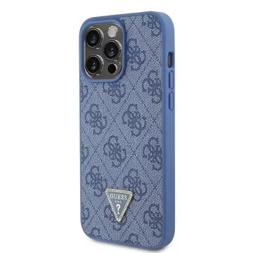 Etui Guess GUHCP15XP4TDPB для iPhone 15 Pro Max 6.7" niebieski/синій жорсткий чохол, шкіра 4G, трикутник, страза