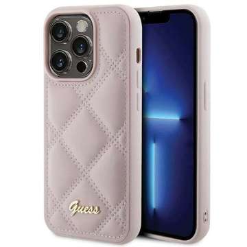 Etui Guess GUHCP15XPSQSQSP для iPhone 15 Pro Max 6.7" różowy/рожевий твердий чохол, стьобаний металевий логотип