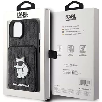 Etui Karl Lagerfeld KLHCP15SSAKCNSCK для iPhone 15 6.1" czarny/black hardcase Saffiano Card Slots and Stand Monogram Choupette