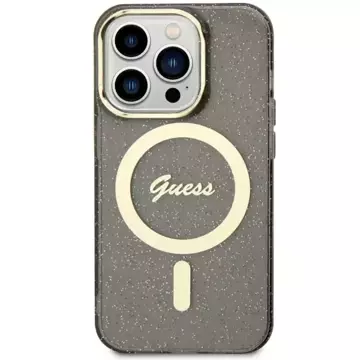 Etui na telefon Guess GUHMP14LHCMCGK для Apple iPhone 14 Pro 6.1" чорний/чорний твердий чохол Glitter Gold MagSafe