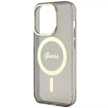 Etui na telefon Guess GUHMP14LHCMCGK для Apple iPhone 14 Pro 6.1" чорний/чорний твердий чохол Glitter Gold MagSafe