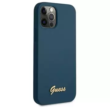 Guess GUHCP12LLSLMGBL iPhone 12 Pro Max 6,7" niebieski/синій твердий чохол Metal Logo Script