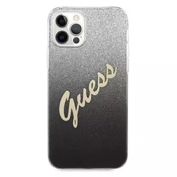 Guess GUHCP12MPCUGLSBK iPhone 12/12 Pro 6,1" чорний/чорний жорсткий чохол Glitter Gradient Script