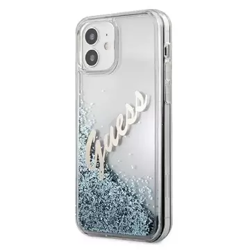 Guess GUHCP12SGLVSBL iPhone 12 mini 5,4" niebieski/синій твердий чохол Glitter Vintage Script