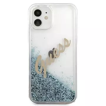 Guess GUHCP12SGLVSBL iPhone 12 mini 5,4" niebieski/синій твердий чохол Glitter Vintage Script