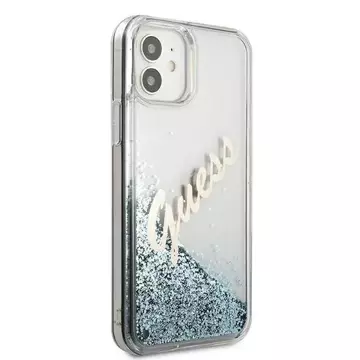 Guess GUHCP12SGLVSBL iPhone 12 mini 5,4" niebieski/синій твердий чохол Glitter Vintage Script