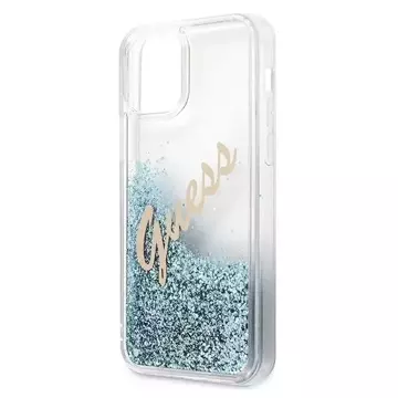 Guess GUHCP12SGLVSBL iPhone 12 mini 5,4" niebieski/синій твердий чохол Glitter Vintage Script