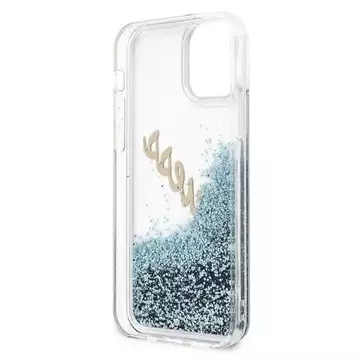 Guess GUHCP12SGLVSBL iPhone 12 mini 5,4" niebieski/синій твердий чохол Glitter Vintage Script