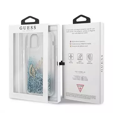 Guess GUHCP12SGLVSBL iPhone 12 mini 5,4" niebieski/синій твердий чохол Glitter Vintage Script