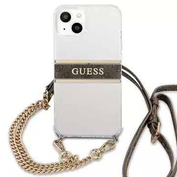 Guess GUHCP13SKC4GBGO iPhone 13 mini 5,4" Прозорий твердий чохол 4G Коричневий ремінець Золотий ланцюжок