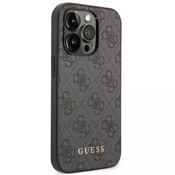 Guess GUHCP14XG4GFGR iPhone 14 Pro Max 6,7" szary/сірий жорсткий чохол 4G Metal Gold Logo