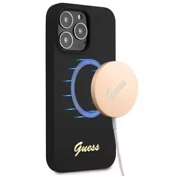 Guess GUHMP13LLSLMGBK iPhone 13 Pro / 13 6,1" black/czarny твердий чохол Silicone Script Gold Logo