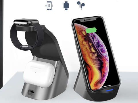 H18 Бездротова індукційна зарядна станція для зарядки Apple iPhone / Airpods / Watch Black