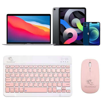 Keyboard Mouse Set Wireless Mouse for Laptop PC Bluetooth AN-030 Silent Slim Pink and White