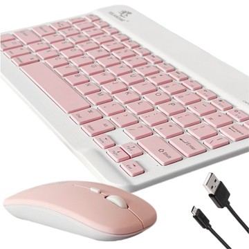 Keyboard Mouse Set Wireless Mouse for Laptop PC Bluetooth AN-030 Silent Slim Pink and White