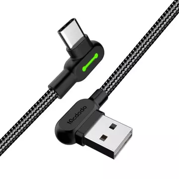 Mcdodo CA-5280 LED кутовий кабель USB-USB-C, 3 м (чорний)