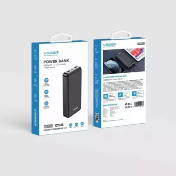 Powerbank Зовнішній акумулятор VEGER A20 - 20 000mAh чорний (W2015)