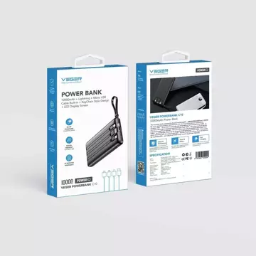 Powerbank Зовнішній акумулятор VEGER C10 - 10 000mAh (Micro Type C Lightning 8-pin) black (W1116)