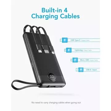 Powerbank Зовнішній акумулятор VEGER C10 - 10 000mAh (Micro Type C Lightning 8-pin) black (W1116)