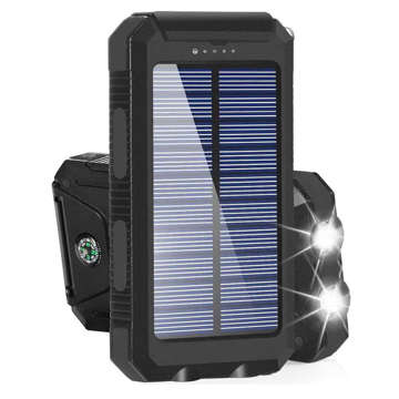 Solar Power Bank Power Bank Fast Charging with Flashlight 2x USB 20000mAh Armored Black