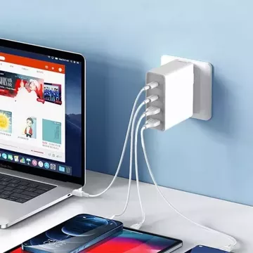 Somostel Power Selivery Q24 130W Gan настінний зарядний пристрій 2x USB-C 2x USB QC 3.0 Білий