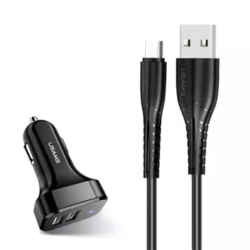 USAMS Автомобільний зарядний пристрій 2xUSB C13 2.1A microUSB чорний/чорний NTU35MC13TZ