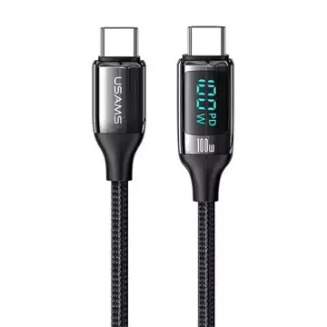 USAMS Плетений кабель U78 USB-C до USB-C LED 2 м 100 Вт Швидкий чорний/чорний SJ558USB01 (US Charging-SJ558)