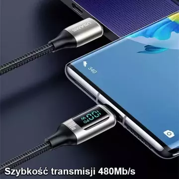 USAMS Плетений кабель U78 USB-C до USB-C LED 2 м 100 Вт Швидкий чорний/чорний SJ558USB01 (US Charging-SJ558)