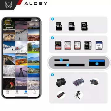 USB-адаптер для читання карток Alogy SD TF з роз'ємом Lightning для Apple iPhone iPad White