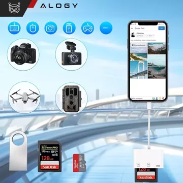 USB-адаптер для читання карток Alogy SD TF з роз'ємом Lightning для Apple iPhone iPad White