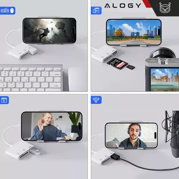 USB-адаптер для читання карток Alogy SD TF з роз'ємом Lightning для Apple iPhone iPad White