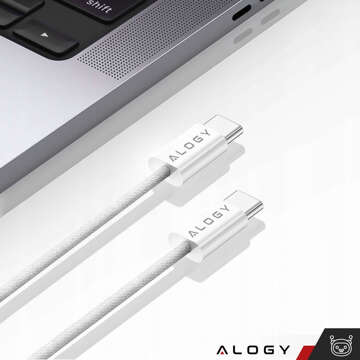 USB-C type C кабель міцний швидкий PD 2M для iPhone 15 Alogy нейлоновий шнур Білий