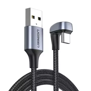 Ugreen нейлоновий кутовий кабель USB - USB Type C 1 м 3 A 18 Вт Quick Charge AFC FCP для геймерів сірий (70313)