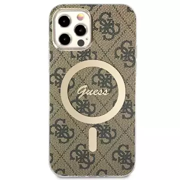 Zestaw Guess GUBPP12MH4EACSW Case Charger iPhone 12/12 Pro bronzowy/коричневий жорсткий чохол 4G MagSafe Print