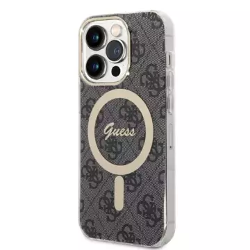 Zestaw Guess GUBPP14LH4EACSK Case Charger iPhone 14 Pro 6,1" czarny/black hard case 4G Print MagSafe